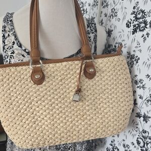 Coldwater Creek Cream and Brown Woven Tote